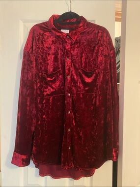 Wonderly Crimson Velvet Button-Down Shirt